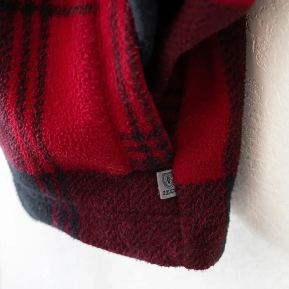 IZOD LUXURY SPORT VINTAGE MEN Sz L JACKET RED BUFFALO CHECK PLAID FLEECE SHERPA - Picture 4 of 8